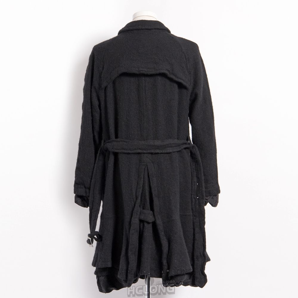 Comme Des Garcons BLACK Comme des Garçons - Uld Nylon Tweed Belted Coat Overtøj Sort | 57824-RUOJ