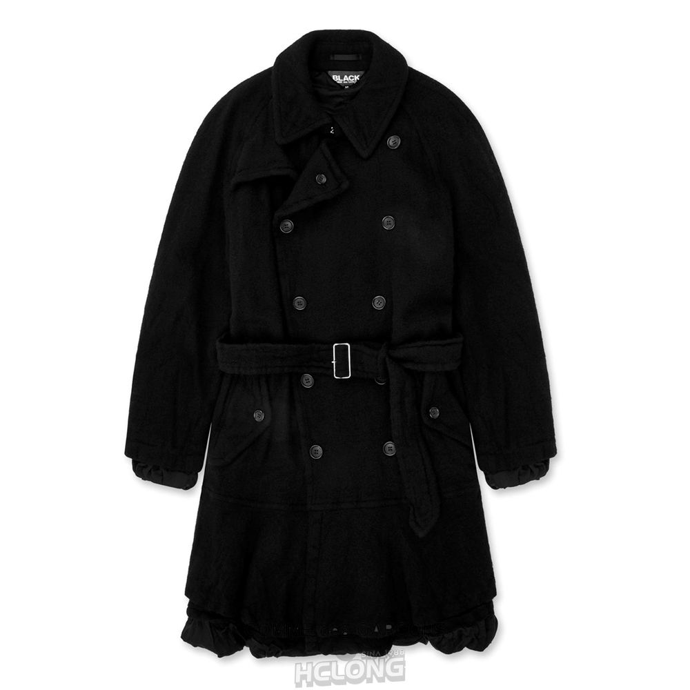 Comme Des Garcons BLACK Comme des Garçons - Uld Nylon Tweed Belted Coat Overtøj Sort | 57824-RUOJ