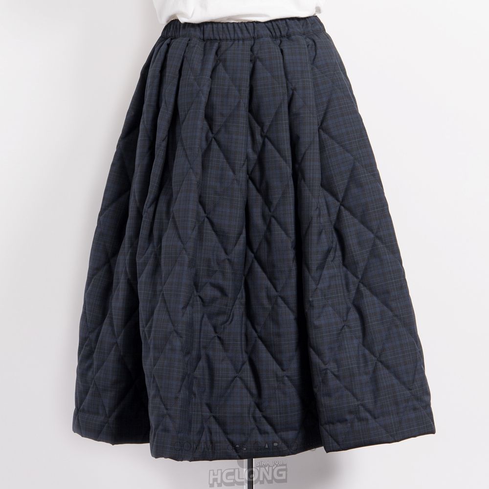 Comme Des Garcons BLACK Comme des Garçons - Quiltet Check Skirt Nederdel Dame Mørkeblå | 63954-CIVL