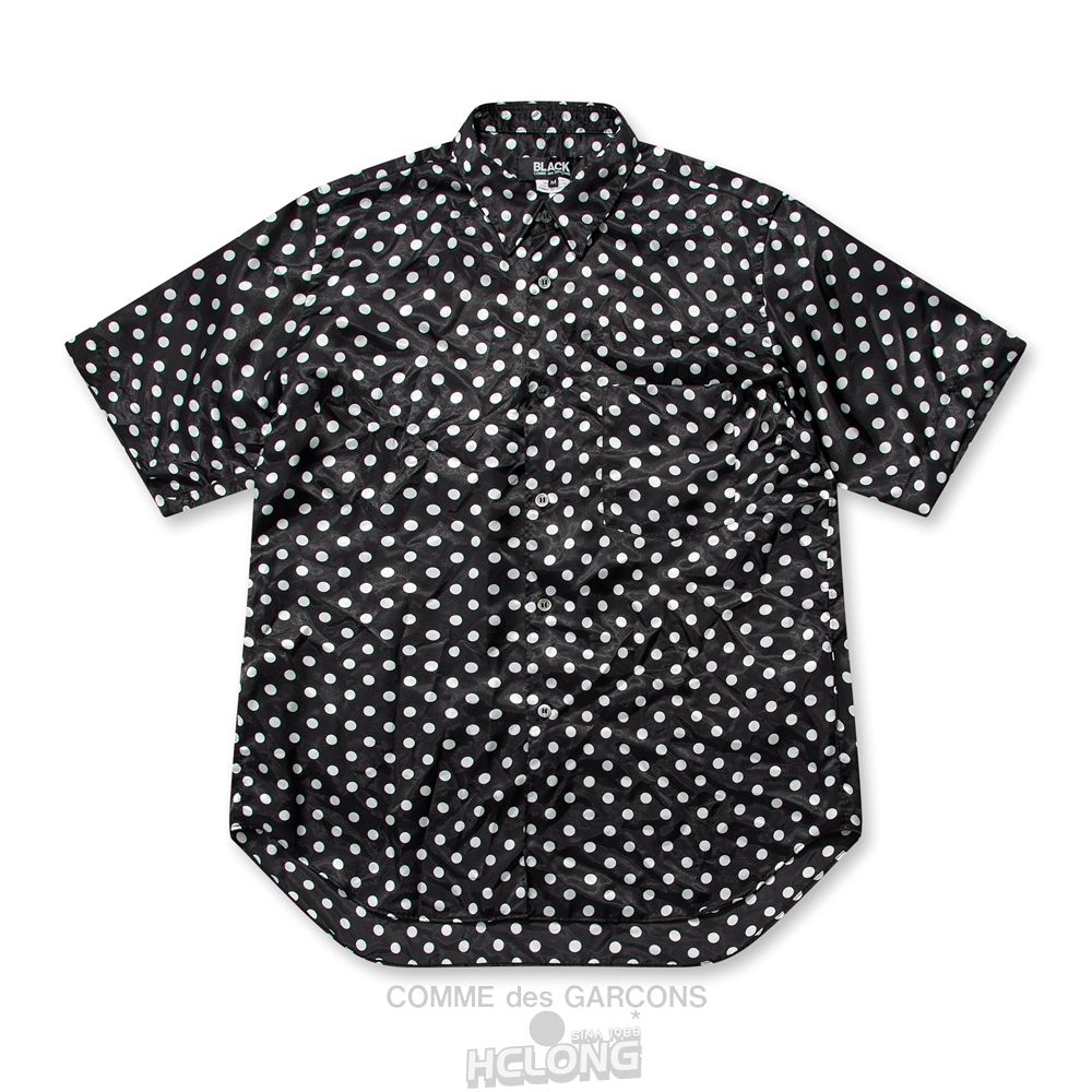 Comme Des Garcons BLACK Comme des Garçons - Satin Dot Print Shirt Skjorte Sort Hvide | 75061-WYPO