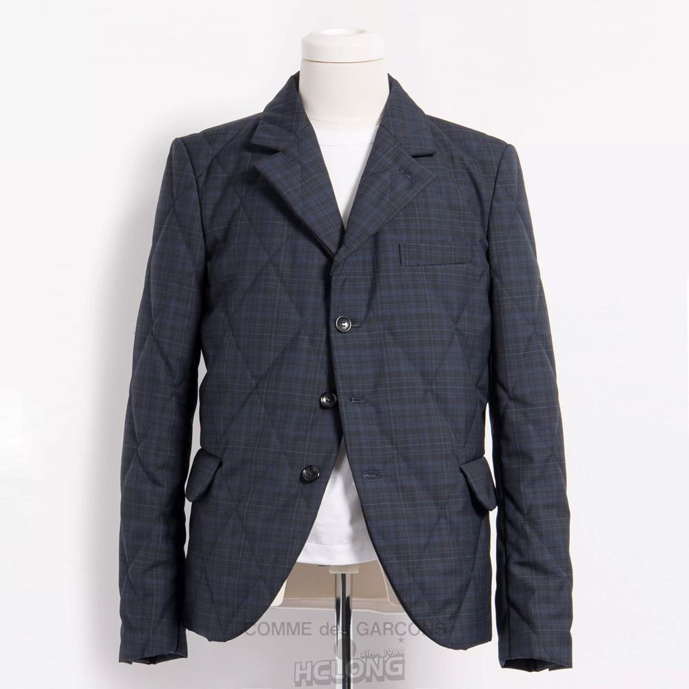 Comme Des Garcons BLACK Comme des Garçons - Quiltet Check Tailored Jacket Overtøj Mørkeblå | 91845-ZHPL