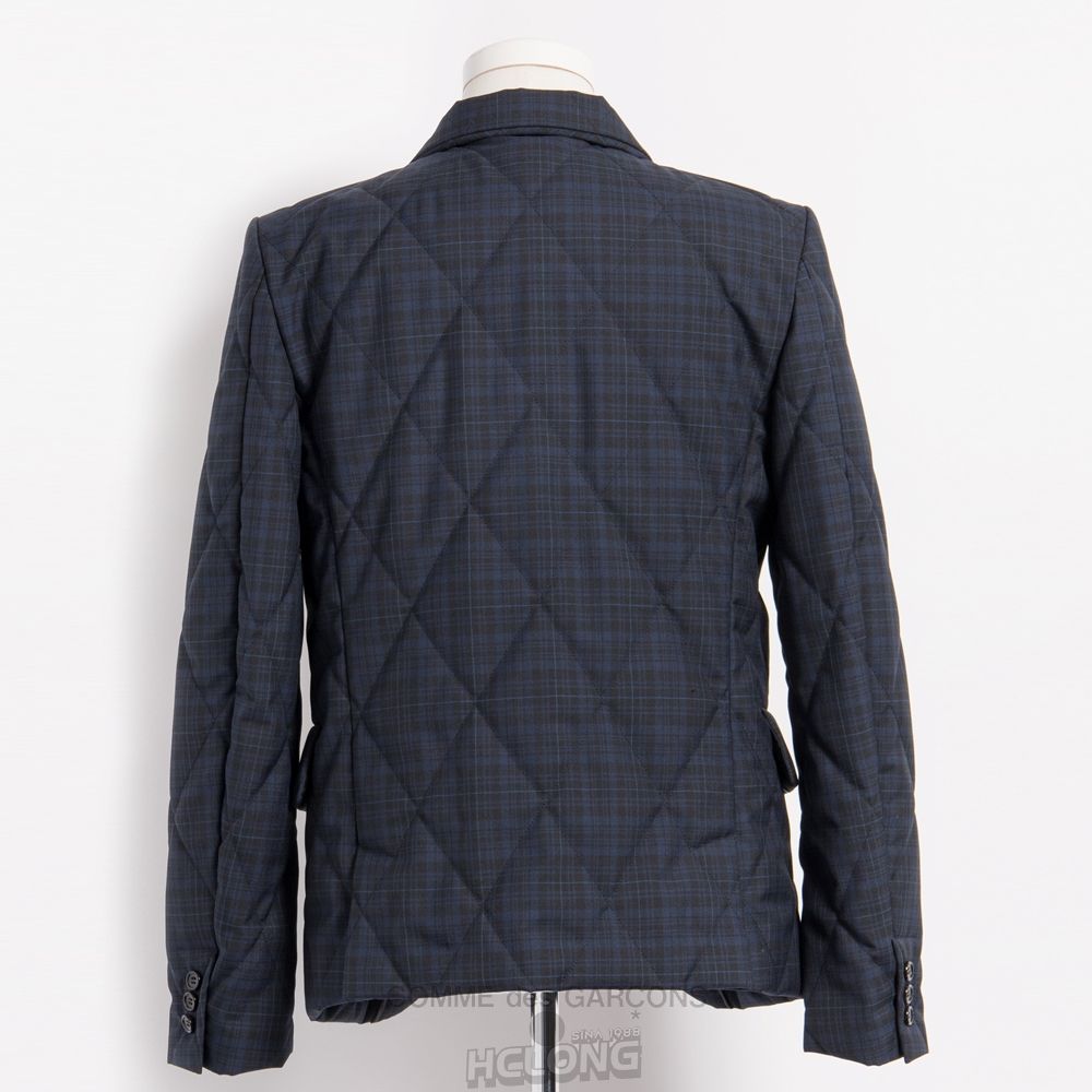 Comme Des Garcons BLACK Comme des Garçons - Quiltet Check Tailored Jacket Overtøj Mørkeblå | 91845-ZHPL