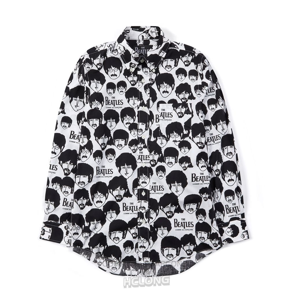 Comme Des Garcons CDG Beatles - Faces Print Shirt Skjorte White/Black | 52079-XIWC