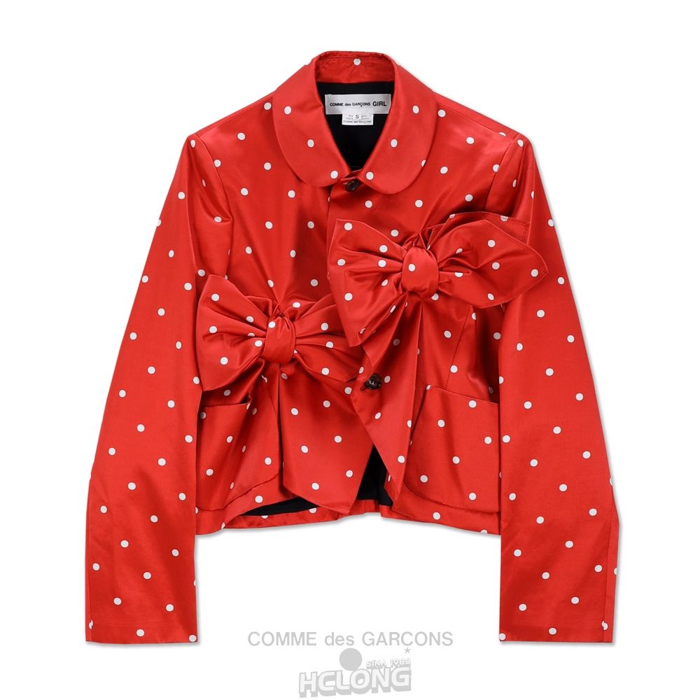 Comme Des Garcons CDG GIRL Bomulds Silk Satin Dots Printed Bow Jacket Jacket Dame Rød | 91475-MWQI