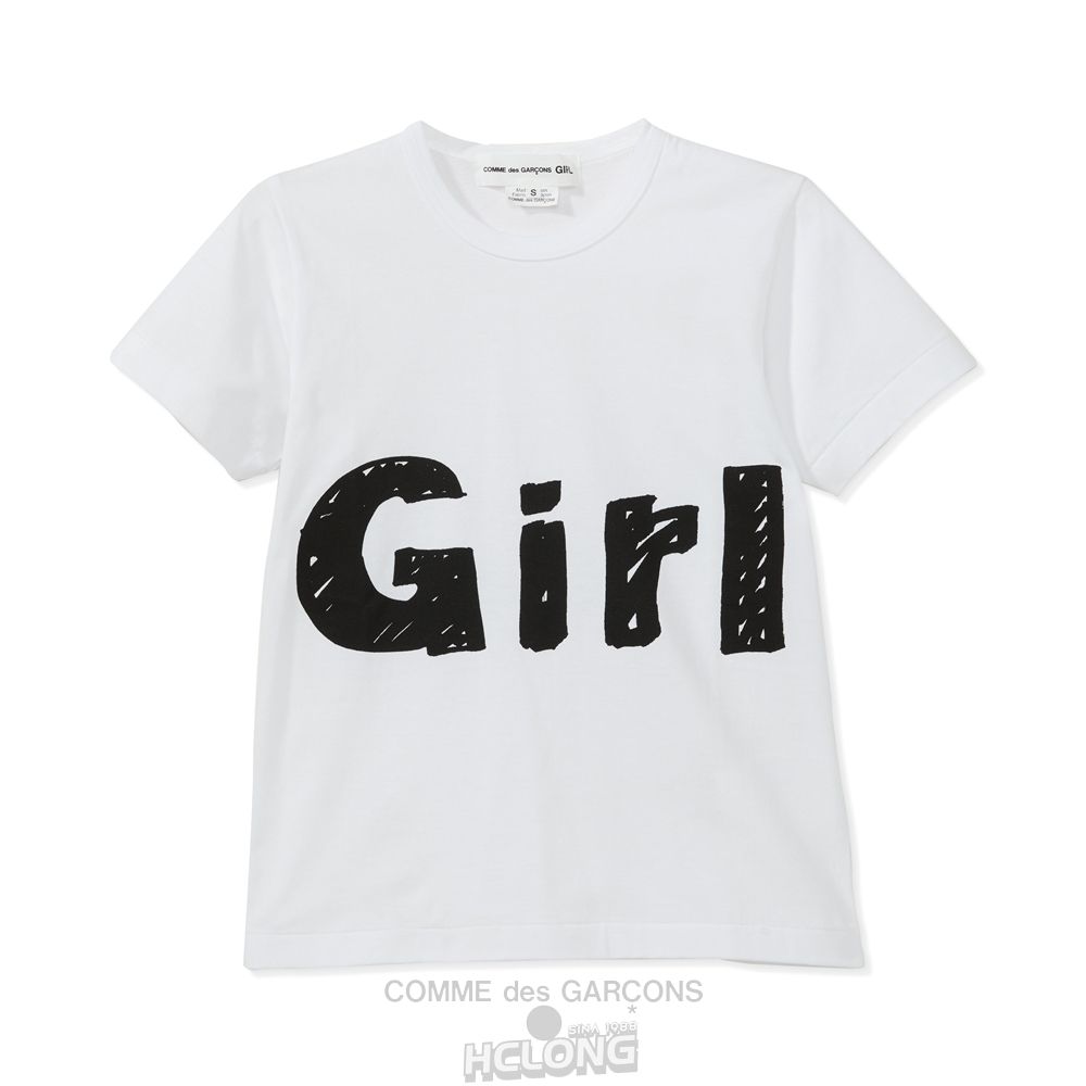 Comme Des Garcons CDG GIRL GIRL Logo Print T-Shirt Short Sleeve Dame Hvide | 03519-OIKX