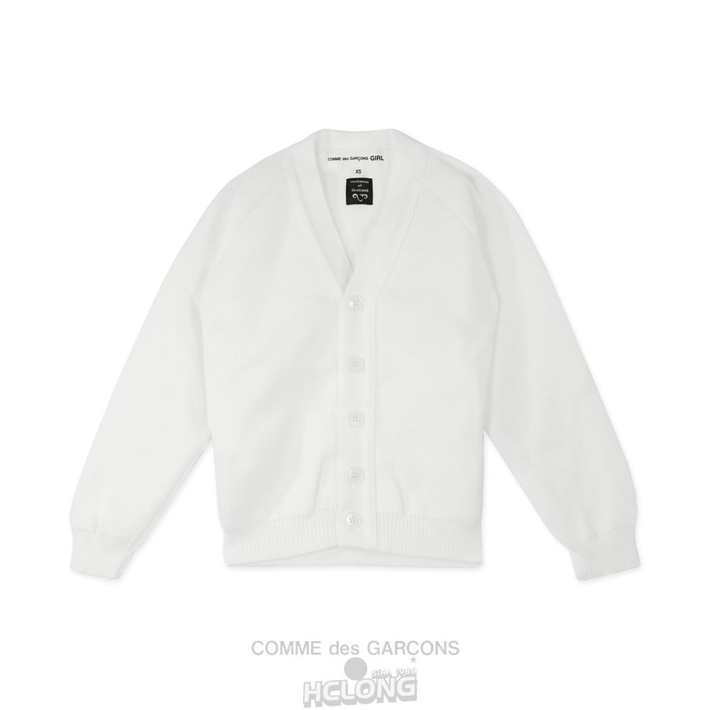 Comme Des Garcons CDG GIRL Lochaven Cropped V-Neck White Cardigan Strikkevarer Dame Hvide | 09231-MCDO