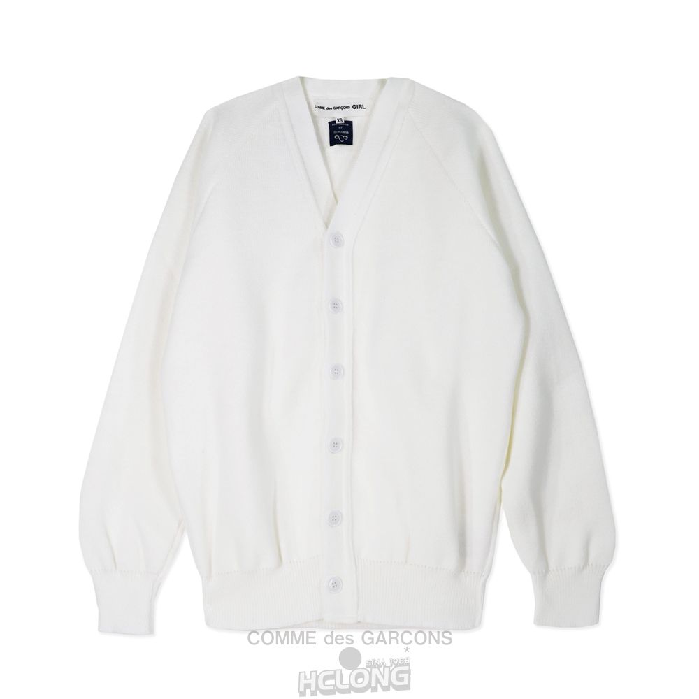 Comme Des Garcons CDG GIRL Lochaven Longline V-Neck White Cardigan Strikkevarer Dame Hvide | 75360-JZNB