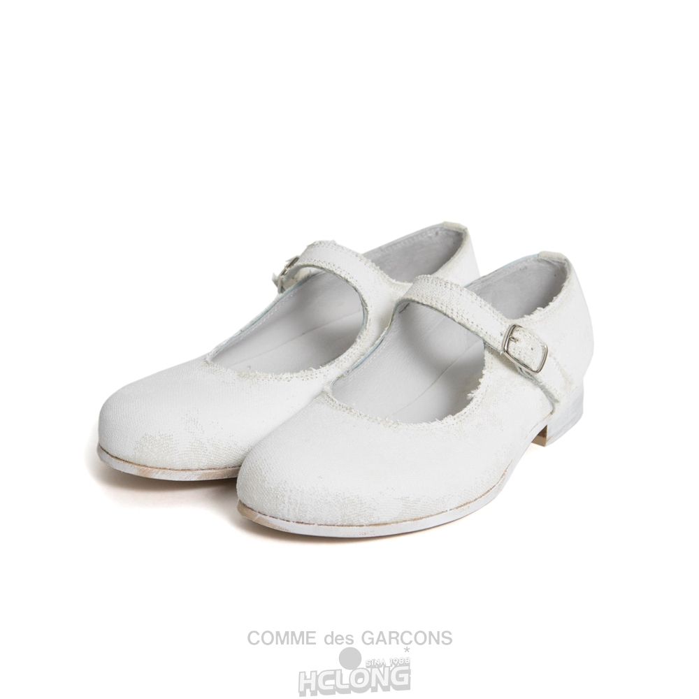 Comme Des Garcons CDG GIRL Painted Linen Canvas Mary Jane in White Sko Dame Hvide | 90426-MBAY