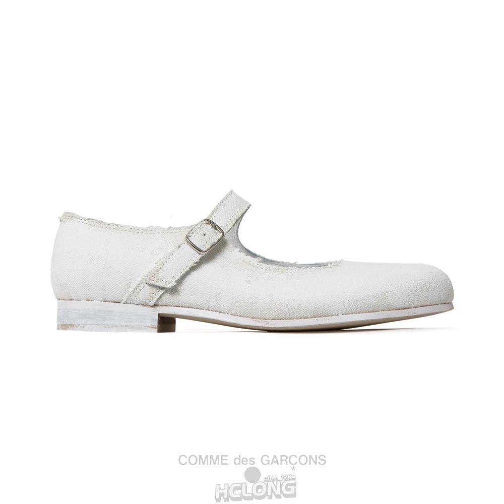 Comme Des Garcons CDG GIRL Painted Linen Canvas Mary Jane in White Sko Dame Hvide | 90426-MBAY