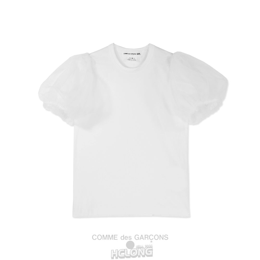 Comme Des Garcons CDG GIRL Tulle Puff Kort Sleeve T-Shirt Short Sleeve Dame Hvide | 39471-DWYM