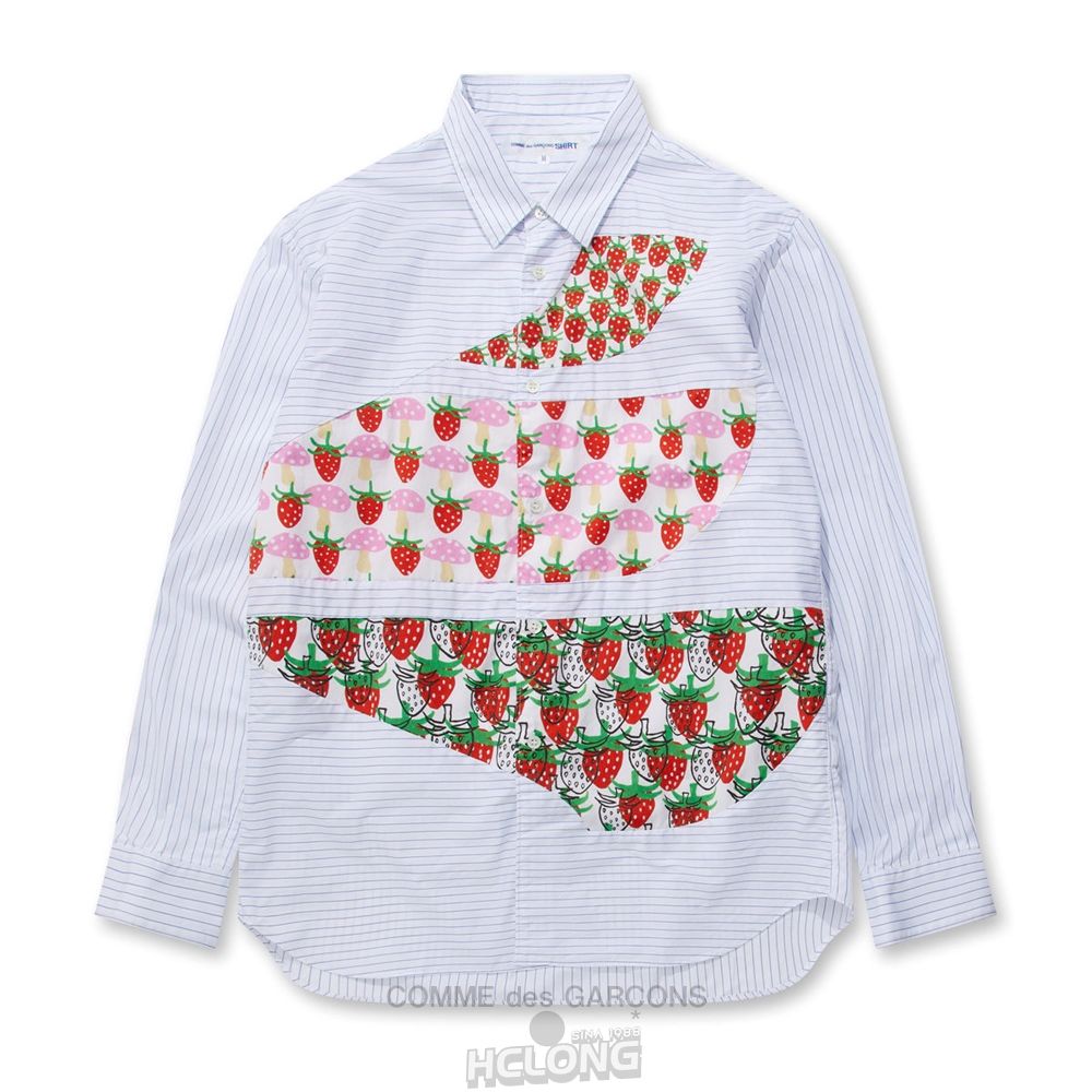 Comme Des Garcons CDG Shirt - Brett Westfall Strawberry Mushroom Stribet Shirt Toppe Herre Stripes/Print | 39782-WZTG