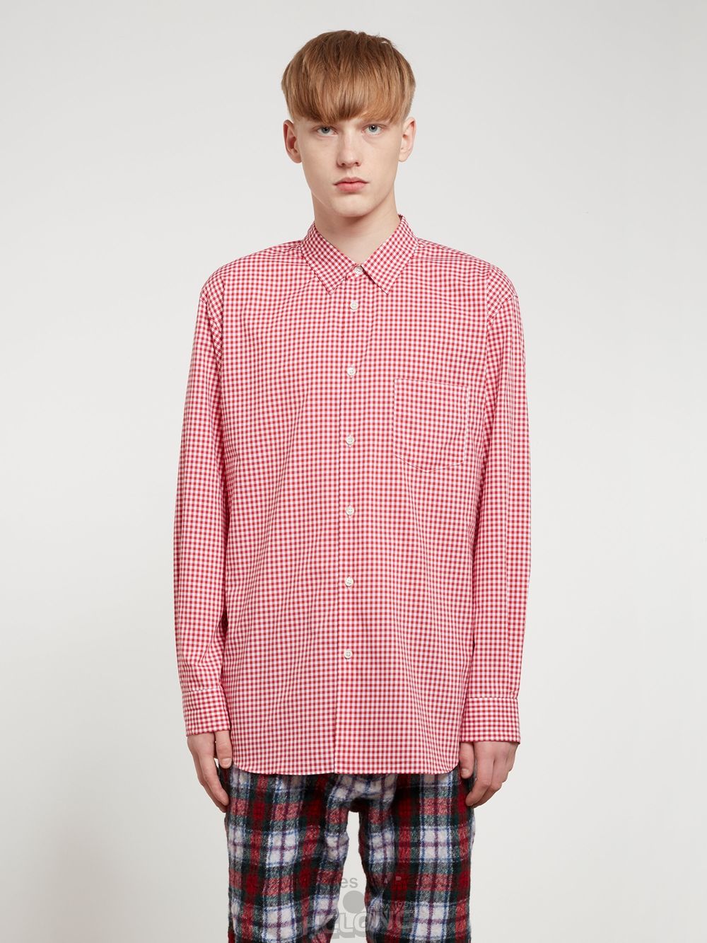 Comme Des Garcons CDG Shirt Forever - Brede Fit Checked Shirt Toppe Herre Rød | 01975-KQBR