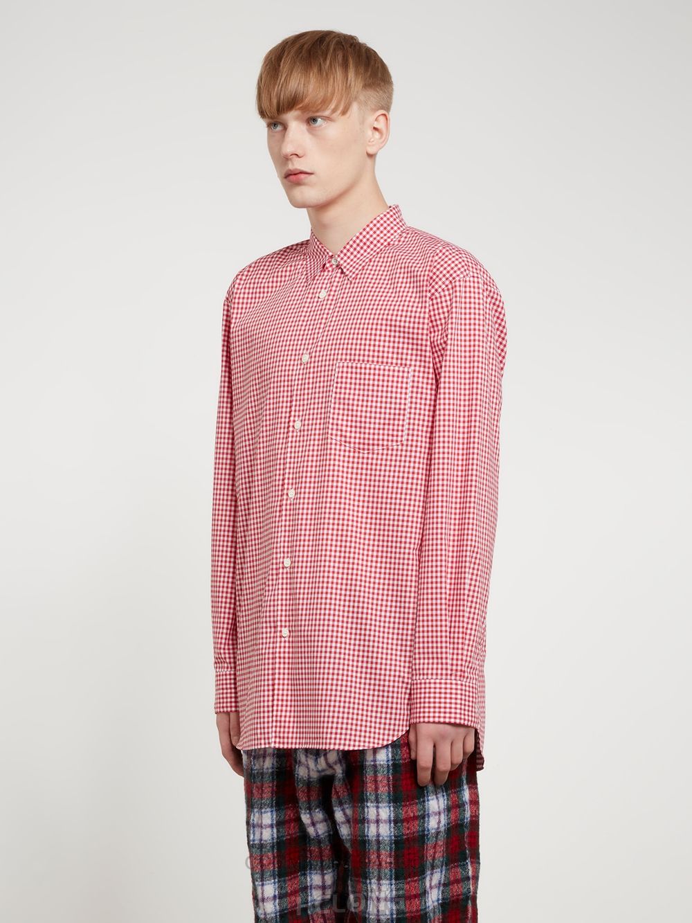 Comme Des Garcons CDG Shirt Forever - Brede Fit Checked Shirt Toppe Herre Rød | 01975-KQBR