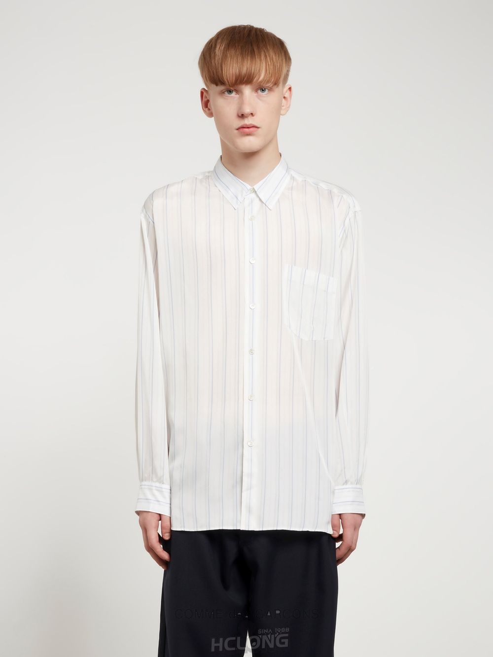 Comme Des Garcons CDG Shirt Forever - Brede Fit Stribet Cupro Shirt Toppe Herre Hvide | 15249-VQGO