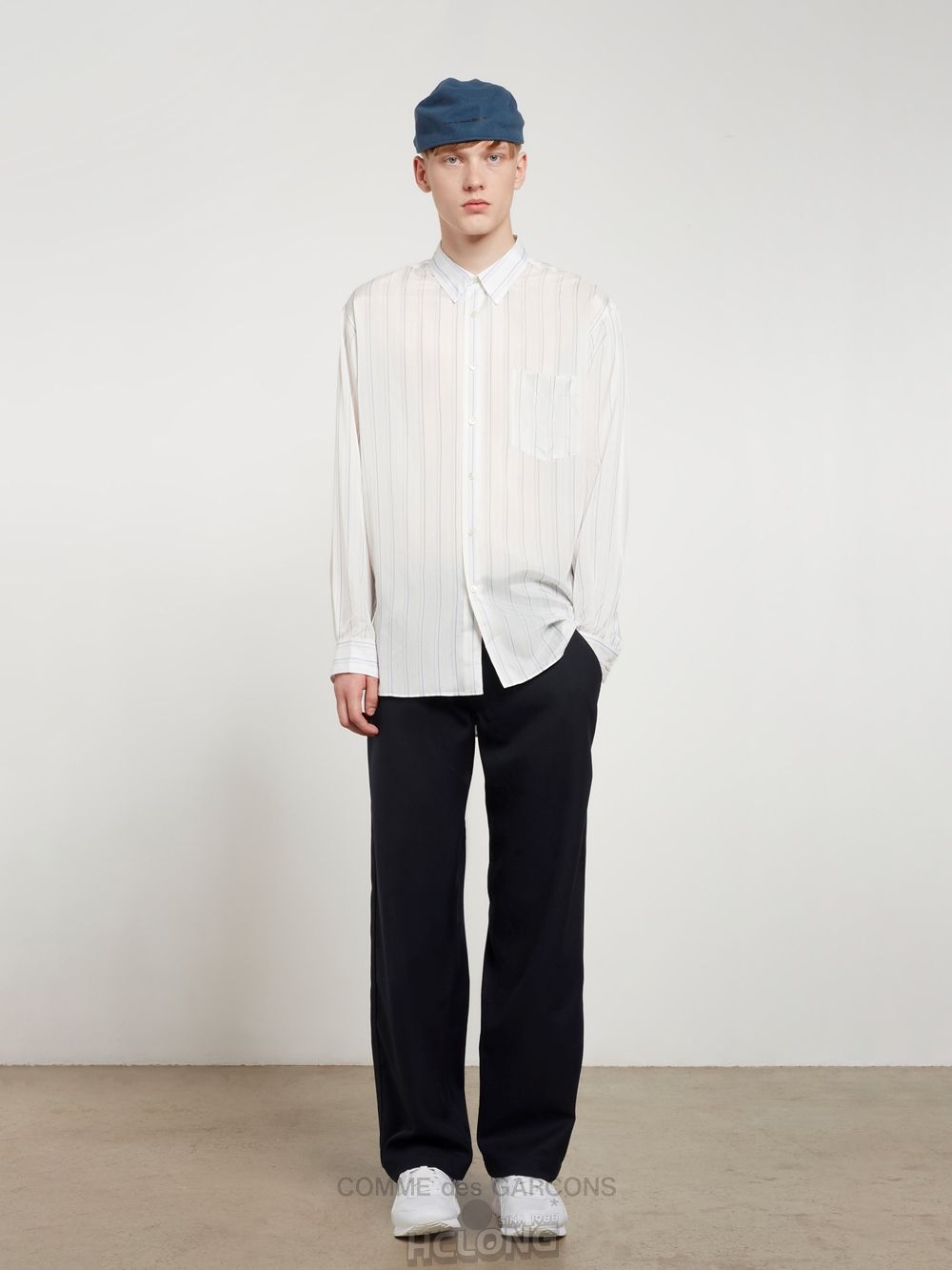 Comme Des Garcons CDG Shirt Forever - Brede Fit Stribet Cupro Shirt Toppe Herre Hvide | 15249-VQGO