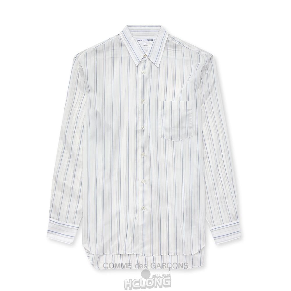 Comme Des Garcons CDG Shirt Forever - Brede Fit Stribet Cupro Shirt Toppe Herre Hvide | 15249-VQGO