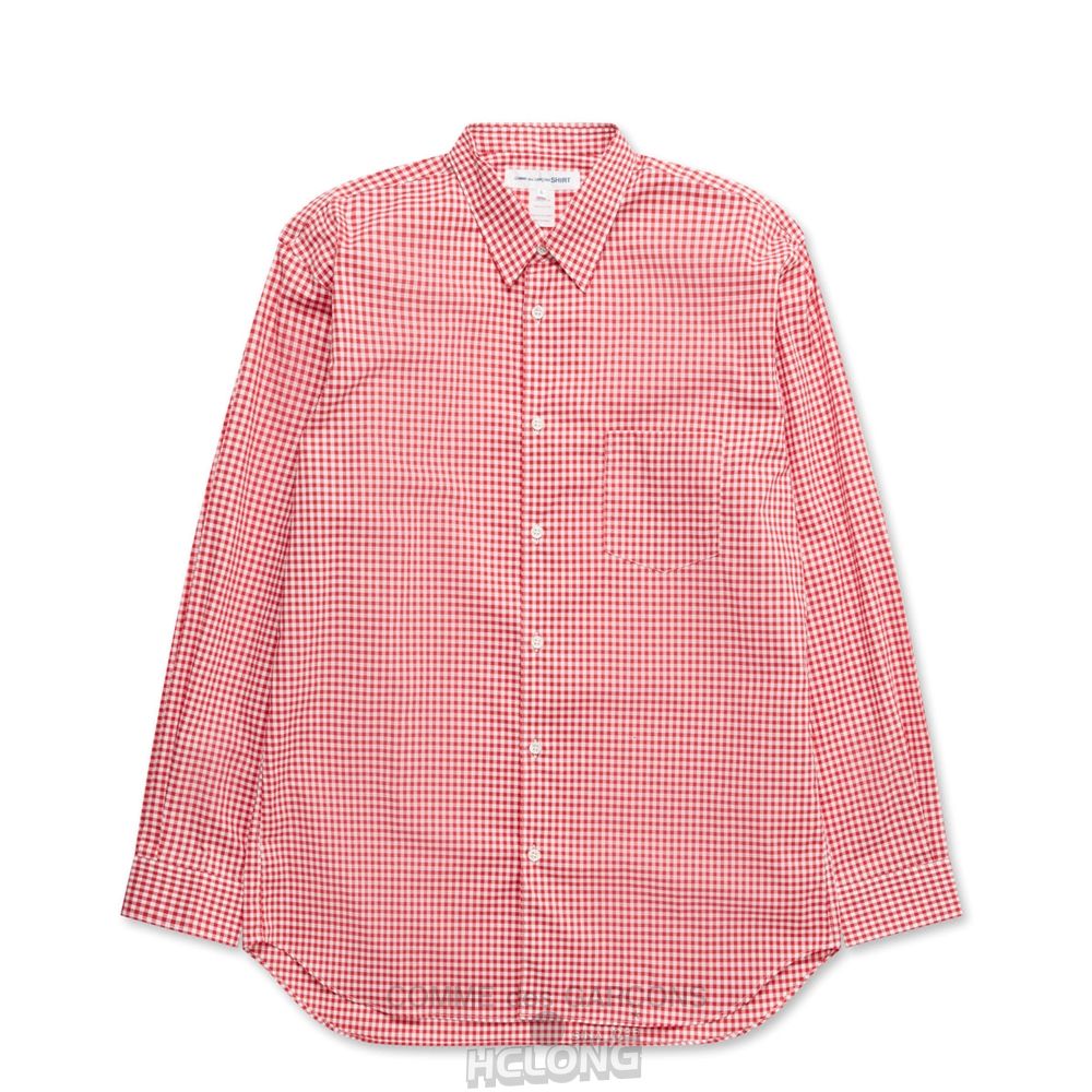 Comme Des Garcons CDG Shirt Forever - Brede Fit Woven Bomulds Gingham Shirt Toppe Herre Rød | 37520-QXHE