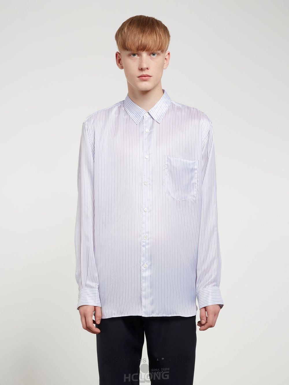 Comme Des Garcons CDG Shirt Forever - Brede Fit Stribet Cupro Shirt Toppe Herre Blå | 43809-GQBM