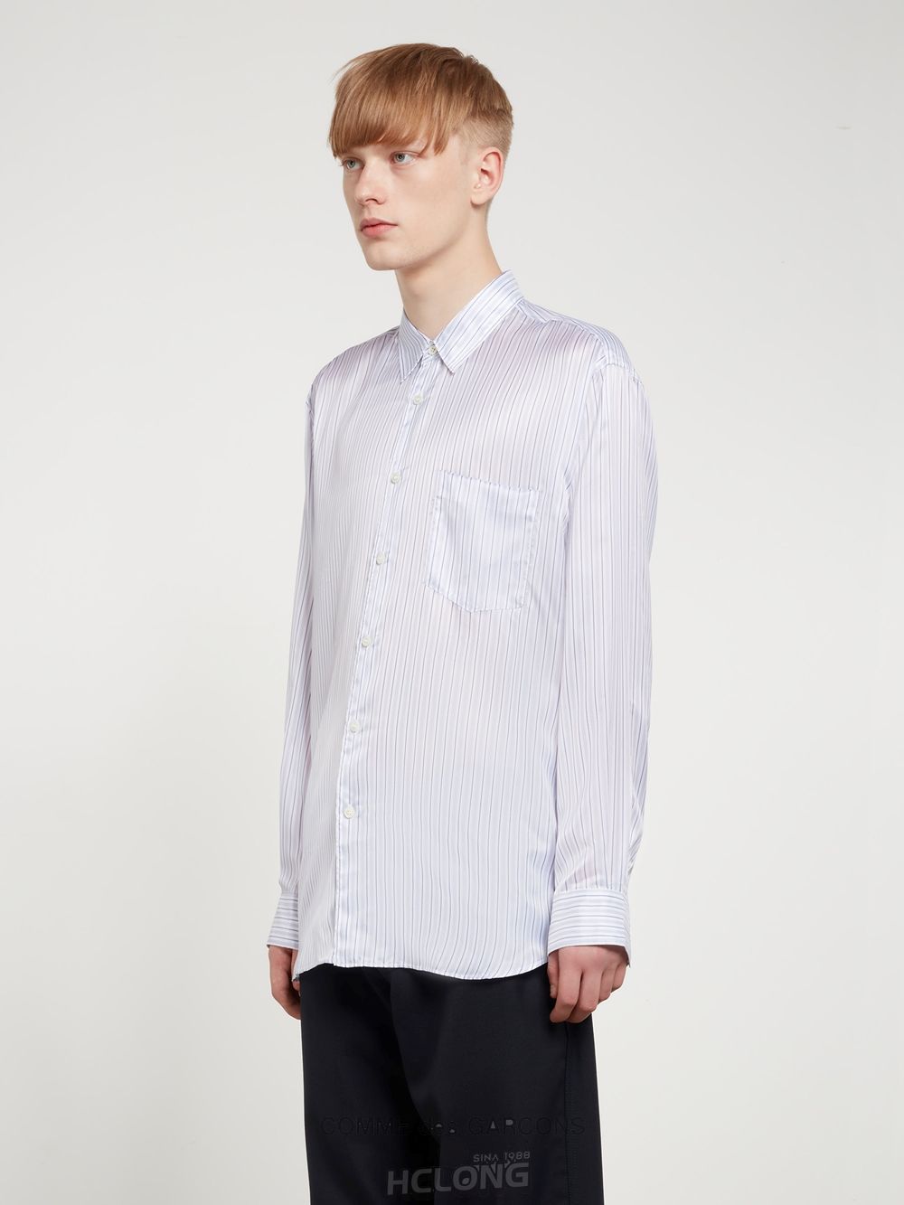 Comme Des Garcons CDG Shirt Forever - Brede Fit Stribet Cupro Shirt Toppe Herre Blå | 43809-GQBM