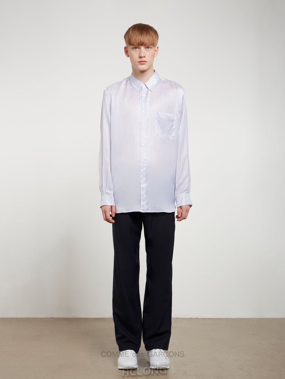 Comme Des Garcons CDG Shirt Forever - Brede Fit Stribet Cupro Shirt Toppe Herre Blå | 43809-GQBM