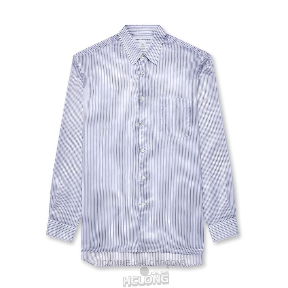 Comme Des Garcons CDG Shirt Forever - Brede Fit Stribet Cupro Shirt Toppe Herre Blå | 43809-GQBM