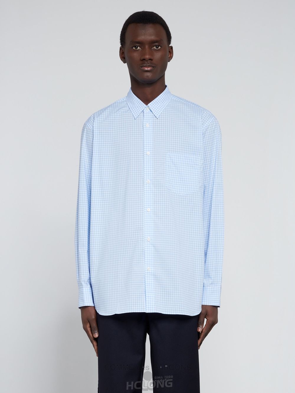 Comme Des Garcons CDG Shirt Forever - Brede Fit Stribet Woven Bomulds Shirt Toppe Herre Blå | 90215-WBMJ