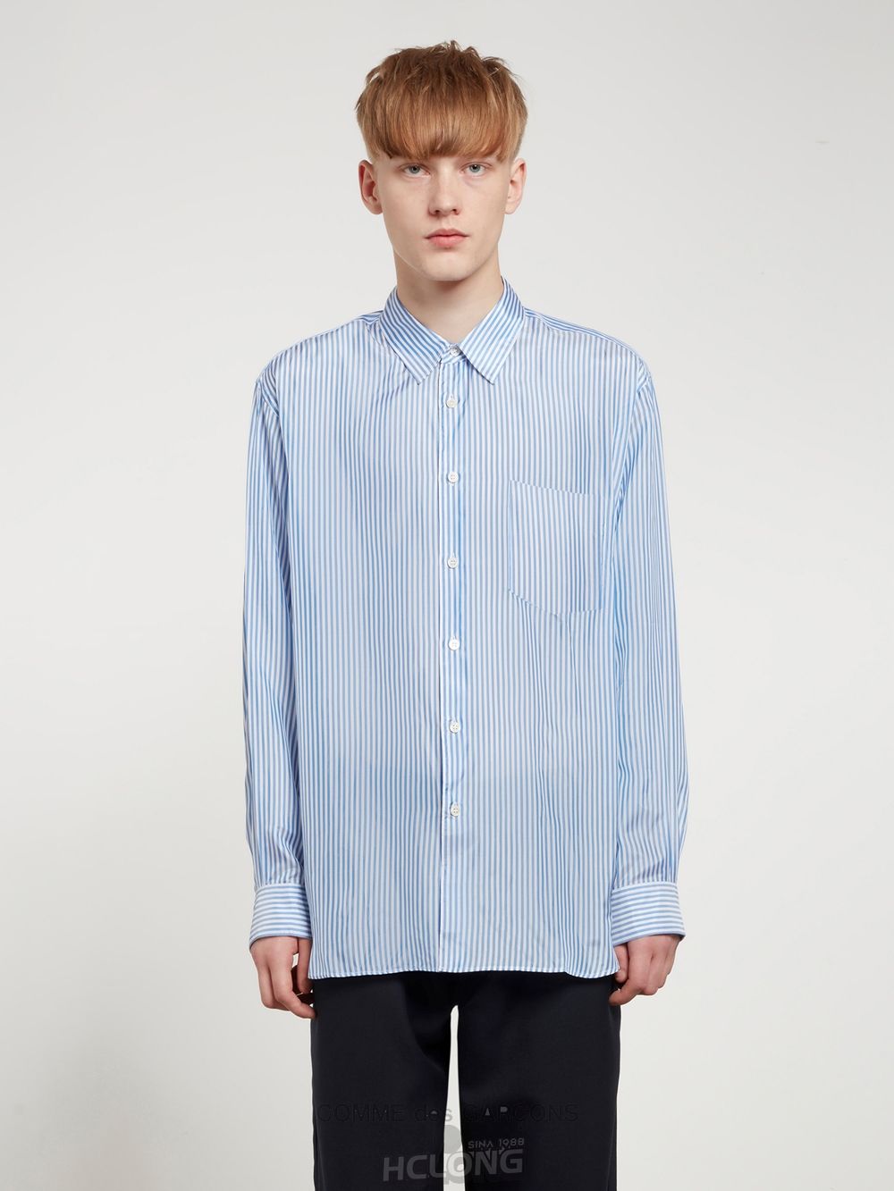 Comme Des Garcons CDG Shirt Forever - Brede Fit Stribet Cupro Shirt Toppe Herre Blå | 97863-LFID