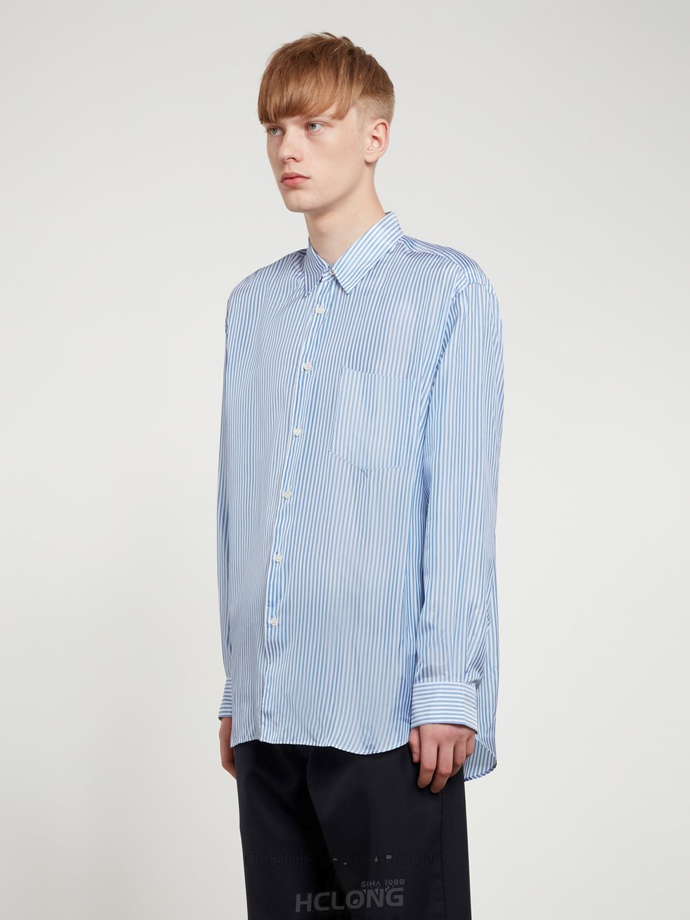 Comme Des Garcons CDG Shirt Forever - Brede Fit Stribet Cupro Shirt Toppe Herre Blå | 97863-LFID