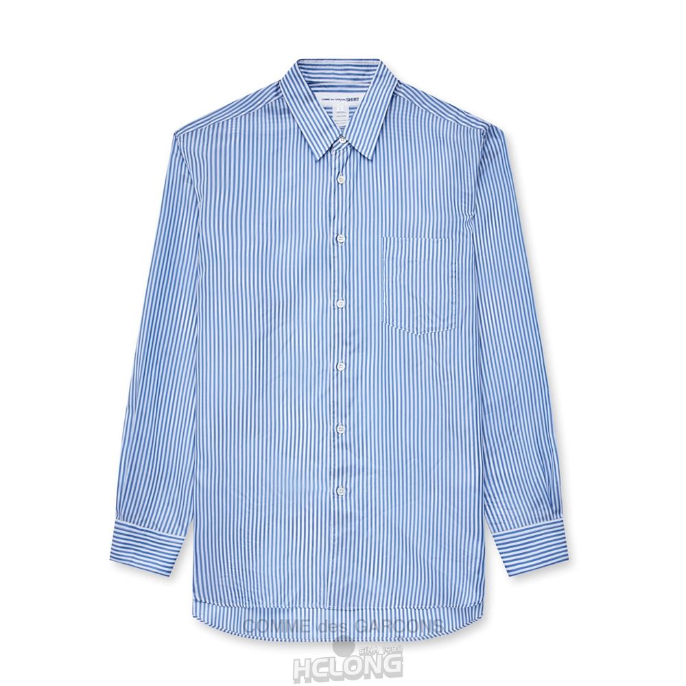 Comme Des Garcons CDG Shirt Forever - Brede Fit Stribet Cupro Shirt Toppe Herre Blå | 97863-LFID