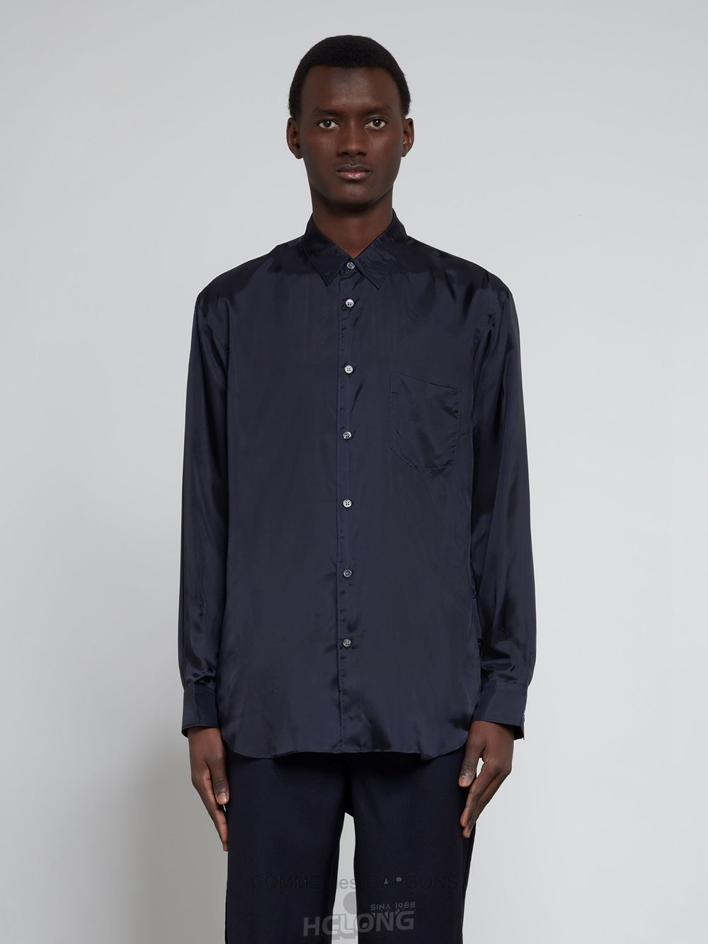 Comme Des Garcons CDG Shirt Forever - Classic Fit Cupro Shirt Toppe Herre Mørkeblå | 30849-VAUM