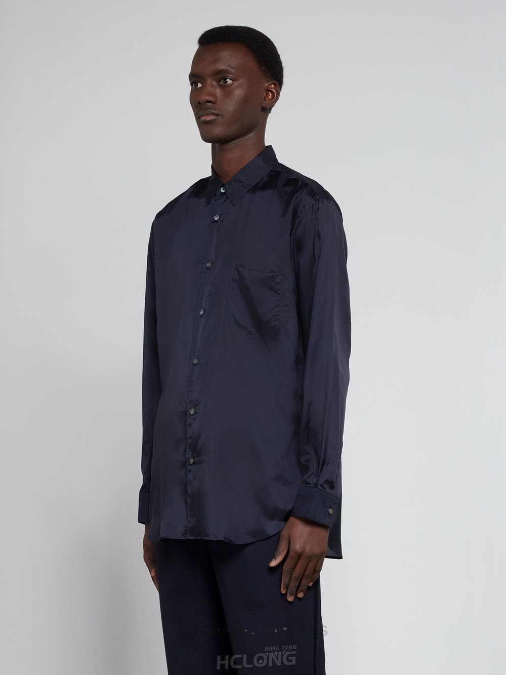 Comme Des Garcons CDG Shirt Forever - Classic Fit Cupro Shirt Toppe Herre Mørkeblå | 30849-VAUM