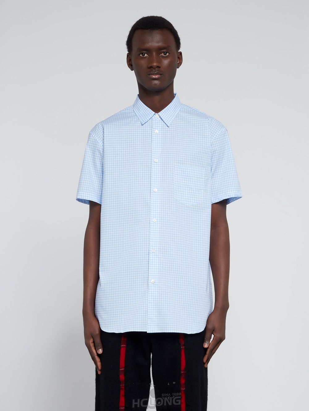 Comme Des Garcons CDG Shirt Forever - Classic Fit Checked Kort Sleeve Bomulds Shirt Toppe Herre Blå | 75293-HJCP