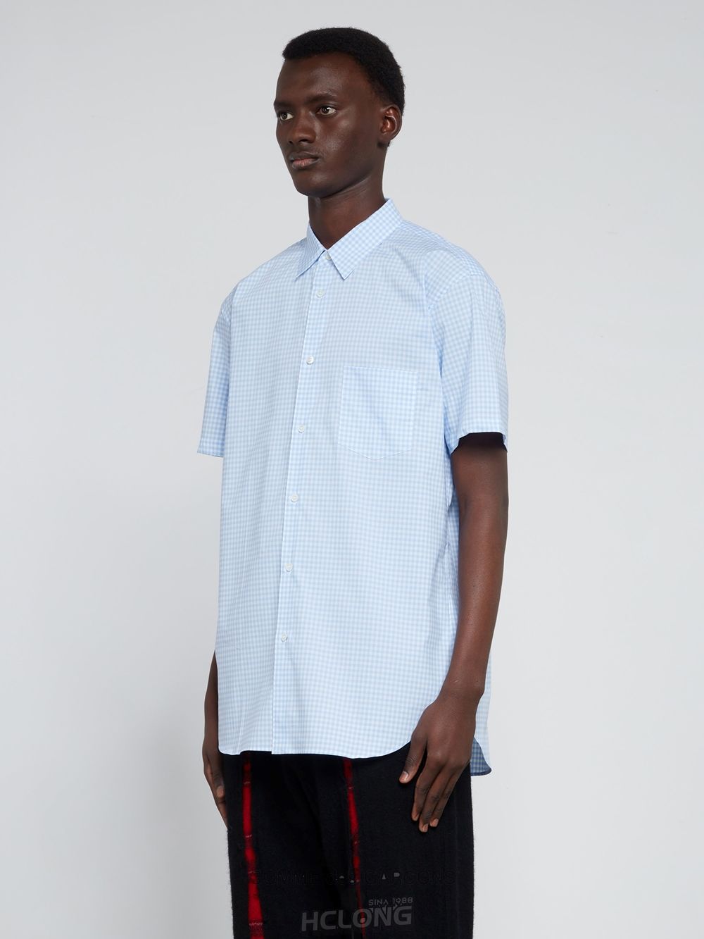 Comme Des Garcons CDG Shirt Forever - Classic Fit Checked Kort Sleeve Bomulds Shirt Toppe Herre Blå | 75293-HJCP