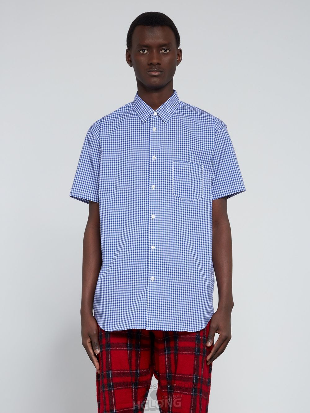 Comme Des Garcons CDG Shirt Forever - Classic Fit Checked Kort Sleeve Shirt Toppe Herre Blå | 81952-DXCZ