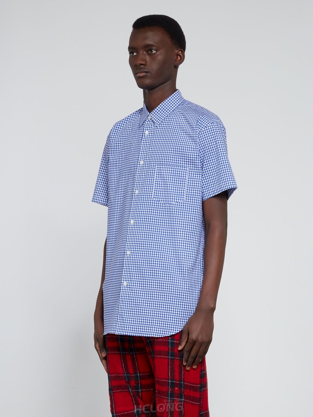 Comme Des Garcons CDG Shirt Forever - Classic Fit Checked Kort Sleeve Shirt Toppe Herre Blå | 81952-DXCZ