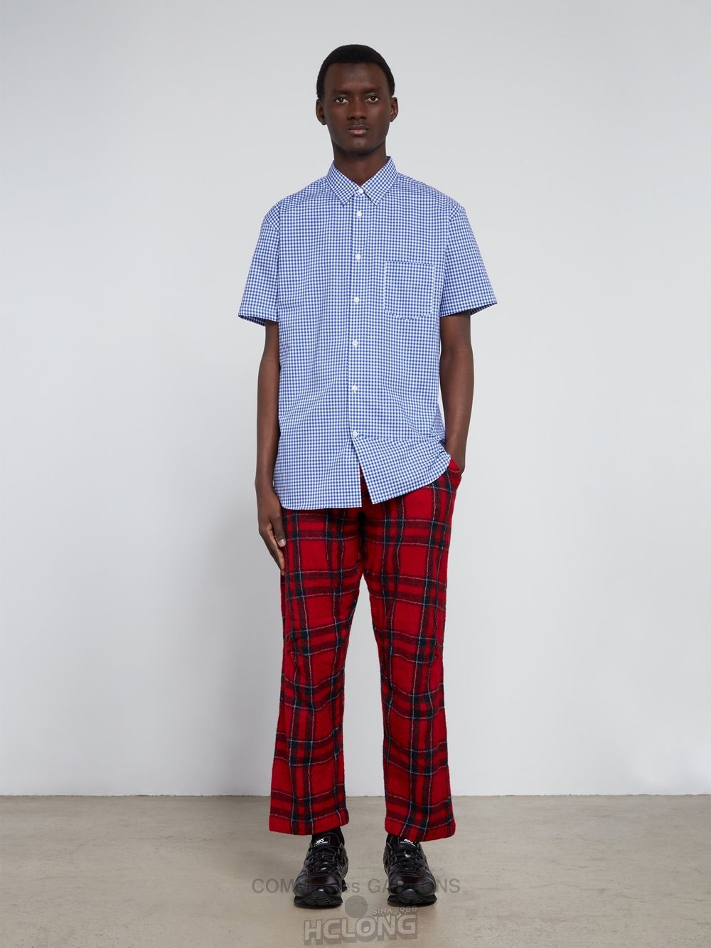 Comme Des Garcons CDG Shirt Forever - Classic Fit Checked Kort Sleeve Shirt Toppe Herre Blå | 81952-DXCZ