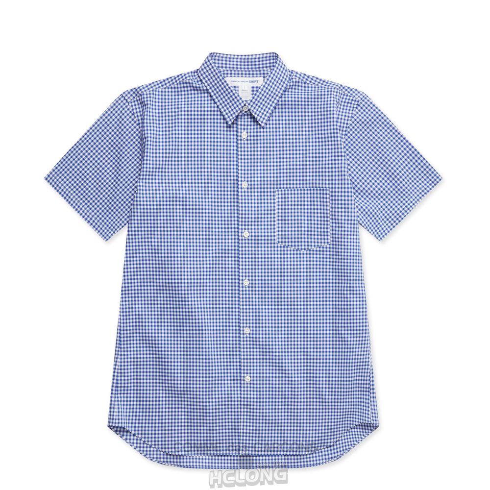 Comme Des Garcons CDG Shirt Forever - Classic Fit Checked Kort Sleeve Shirt Toppe Herre Blå | 81952-DXCZ