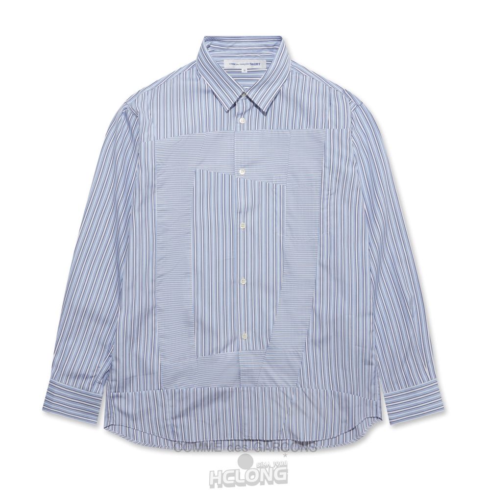 Comme Des Garcons CDG Shirt Forever - Classic Fit Square Patchwork Stripe Shirt Toppe Herre Stripe/Mix | 82035-KCGX