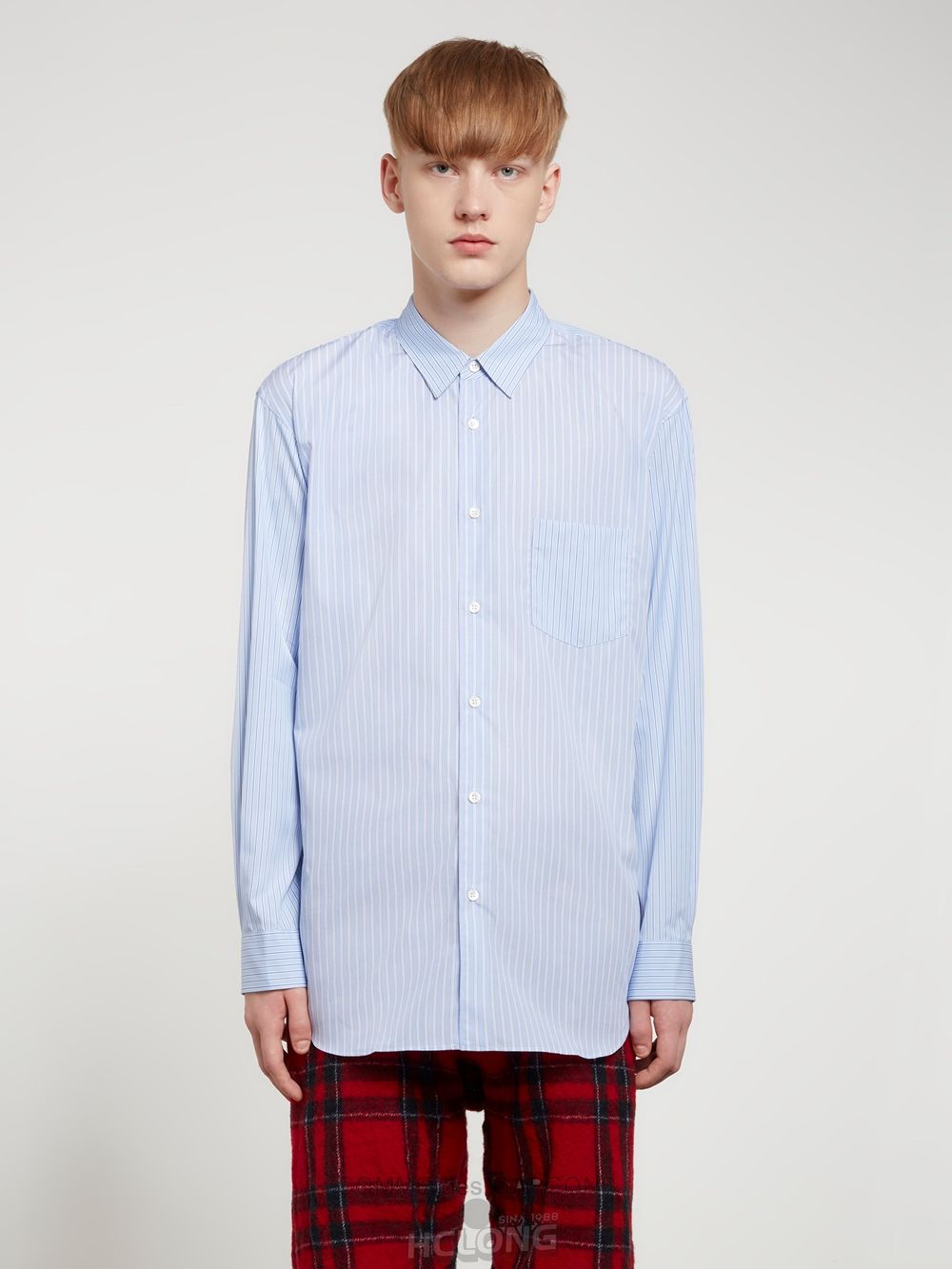 Comme Des Garcons CDG Shirt Forever - Classic Fit Yarn Dyed Poplin Shirt Toppe Herre Stripe 2 | 95024-WPMH