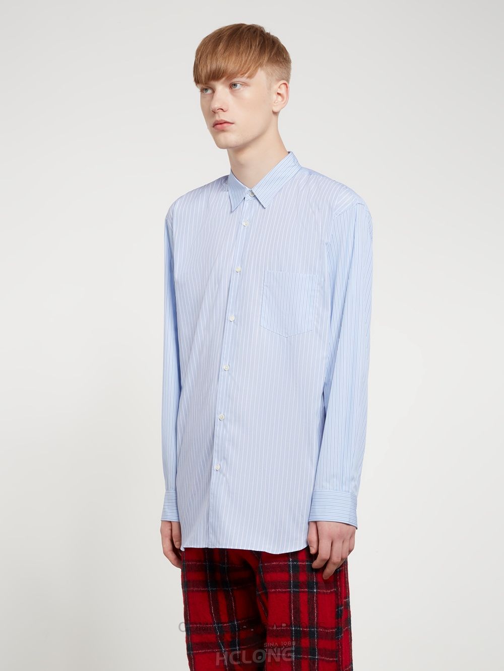 Comme Des Garcons CDG Shirt Forever - Classic Fit Yarn Dyed Poplin Shirt Toppe Herre Stripe 2 | 95024-WPMH