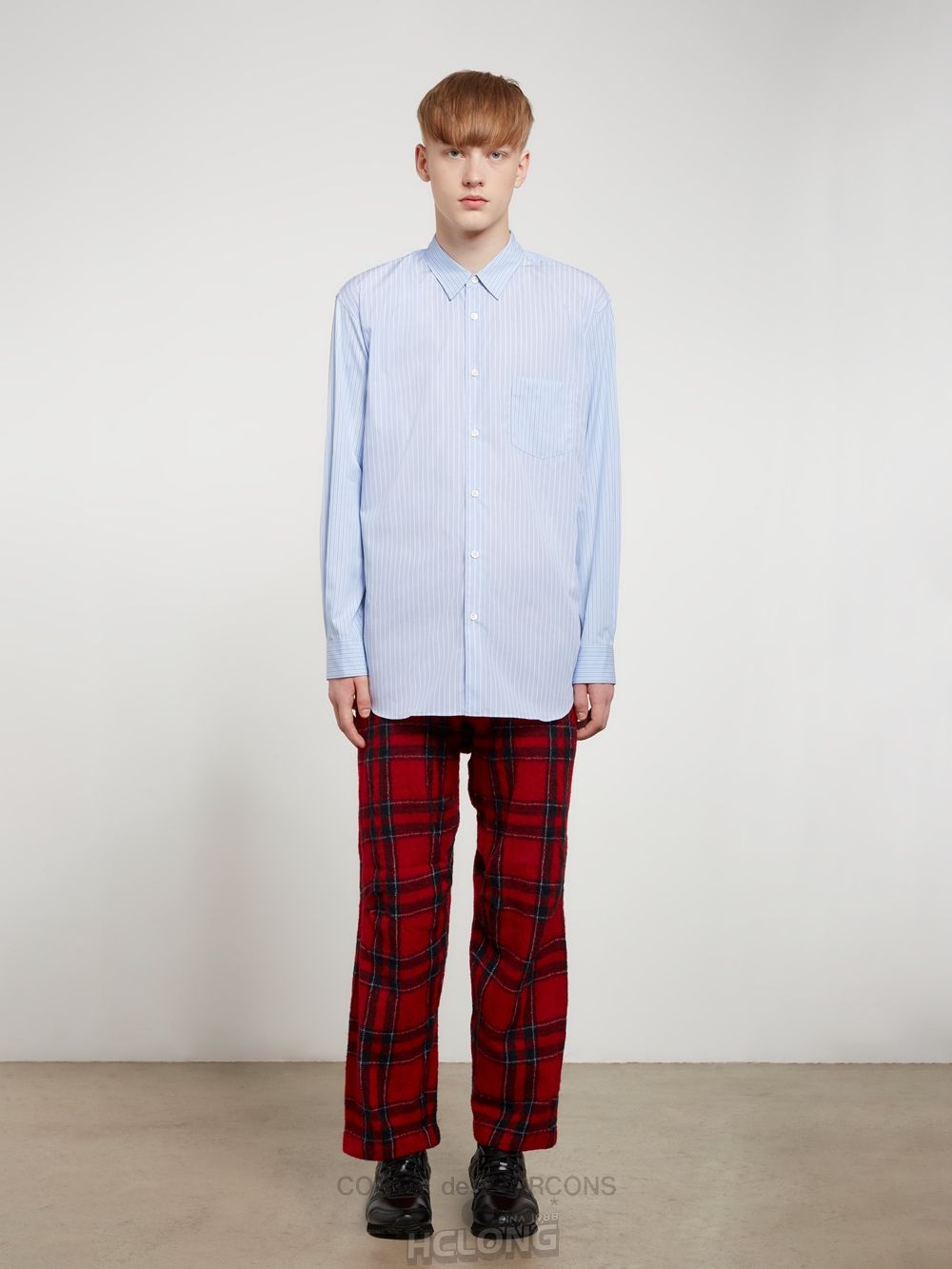 Comme Des Garcons CDG Shirt Forever - Classic Fit Yarn Dyed Poplin Shirt Toppe Herre Stripe 2 | 95024-WPMH