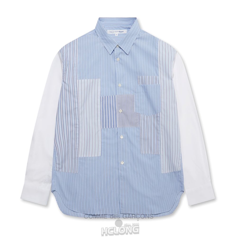 Comme Des Garcons CDG Shirt Forever - Classic Fit Contrast Patchwork Stripe Shirt Toppe Herre Stripe/Mix | 96517-IFJG