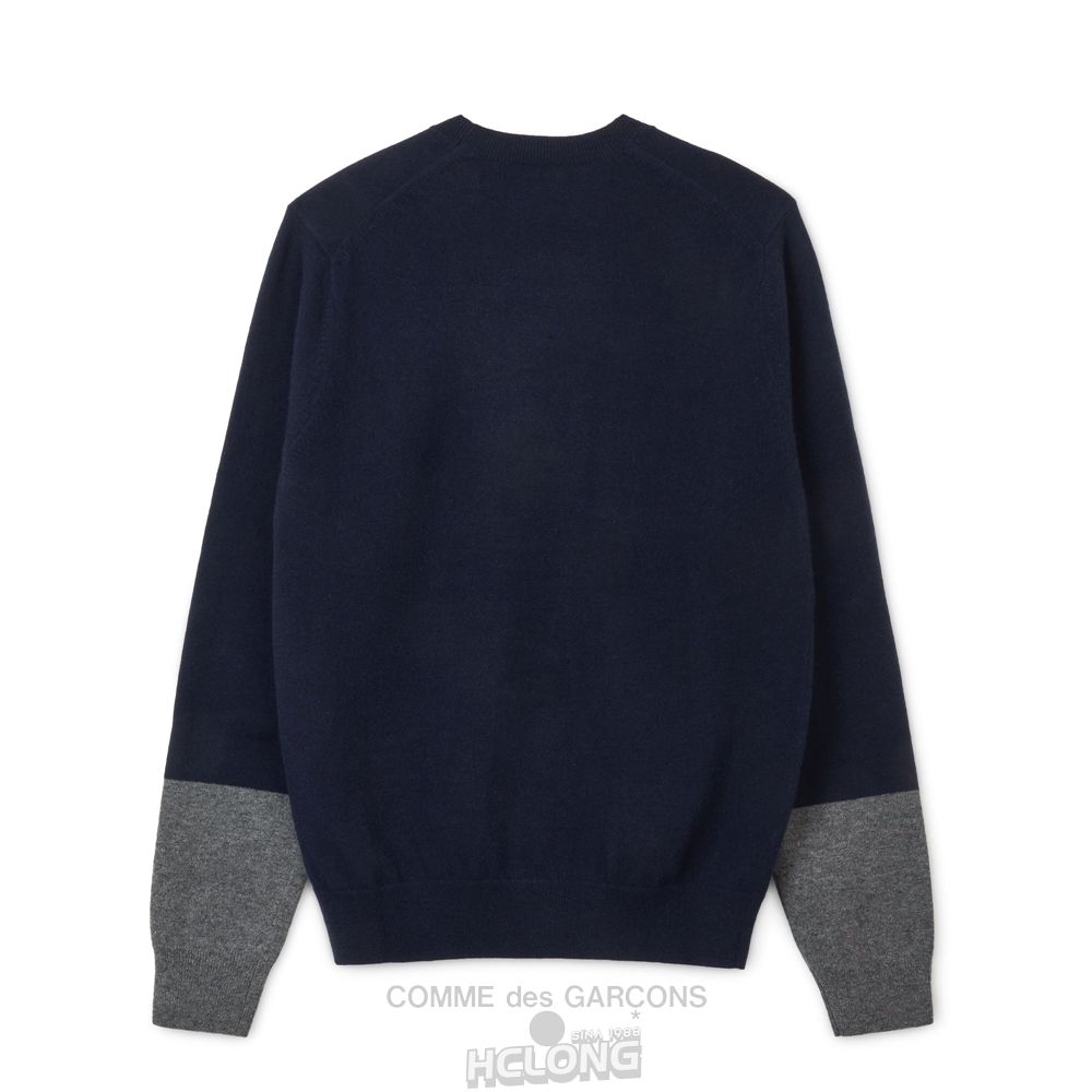 Comme Des Garcons CDG Shirt Forever - Round Neck Contrast Jumper Strikkevarer Herre Mørkeblå Grå | 51927-IFZT