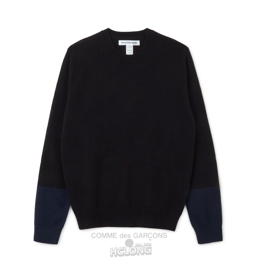 Comme Des Garcons CDG Shirt Forever - Round Neck Contrast Jumper Strikkevarer Herre Sort Mørkeblå | 65093-JFBA