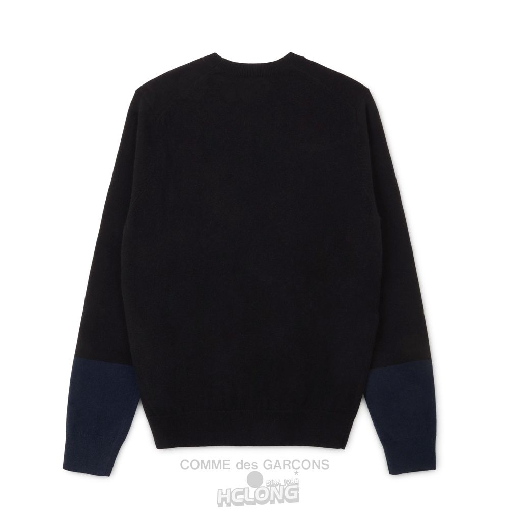 Comme Des Garcons CDG Shirt Forever - Round Neck Contrast Jumper Strikkevarer Herre Sort Mørkeblå | 65093-JFBA