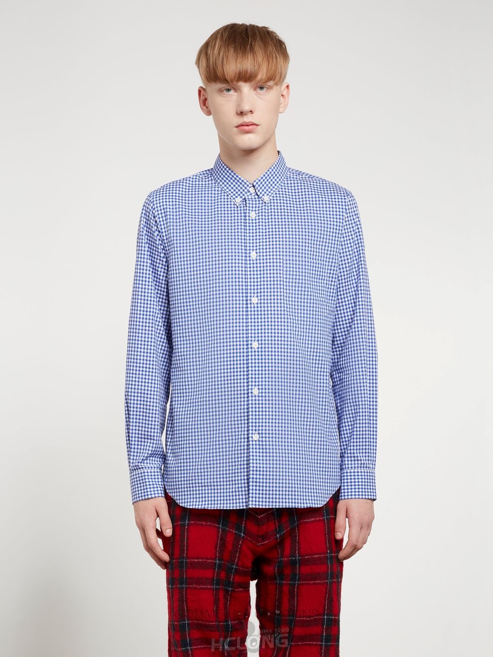 Comme Des Garcons CDG Shirt Forever - Slim Fit Button-Down Checked Shirt Toppe Herre Blå | 36280-UMPZ