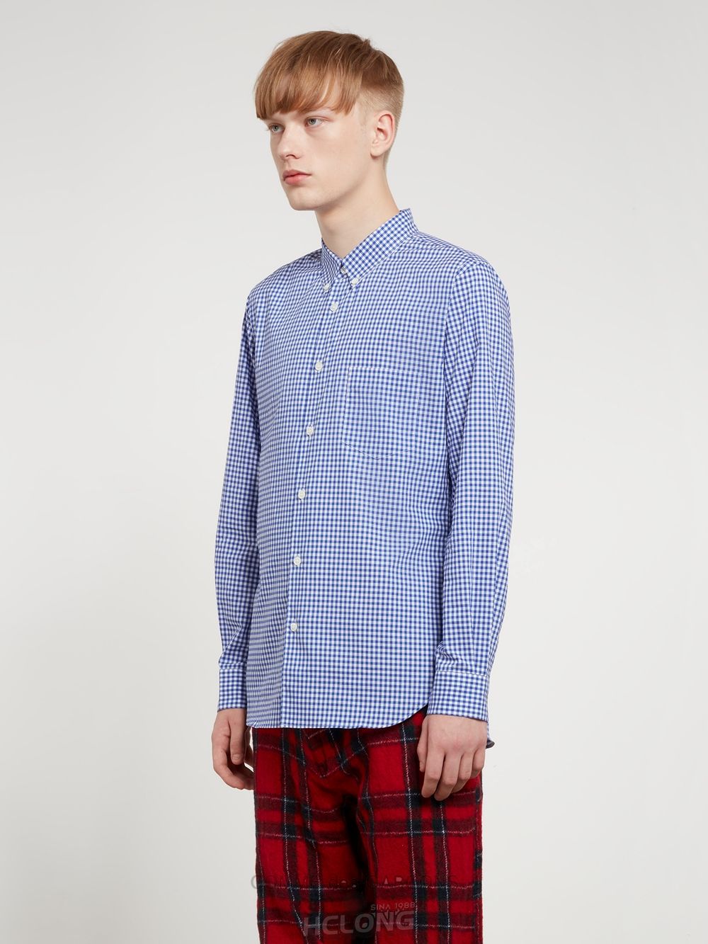 Comme Des Garcons CDG Shirt Forever - Slim Fit Button-Down Checked Shirt Toppe Herre Blå | 36280-UMPZ