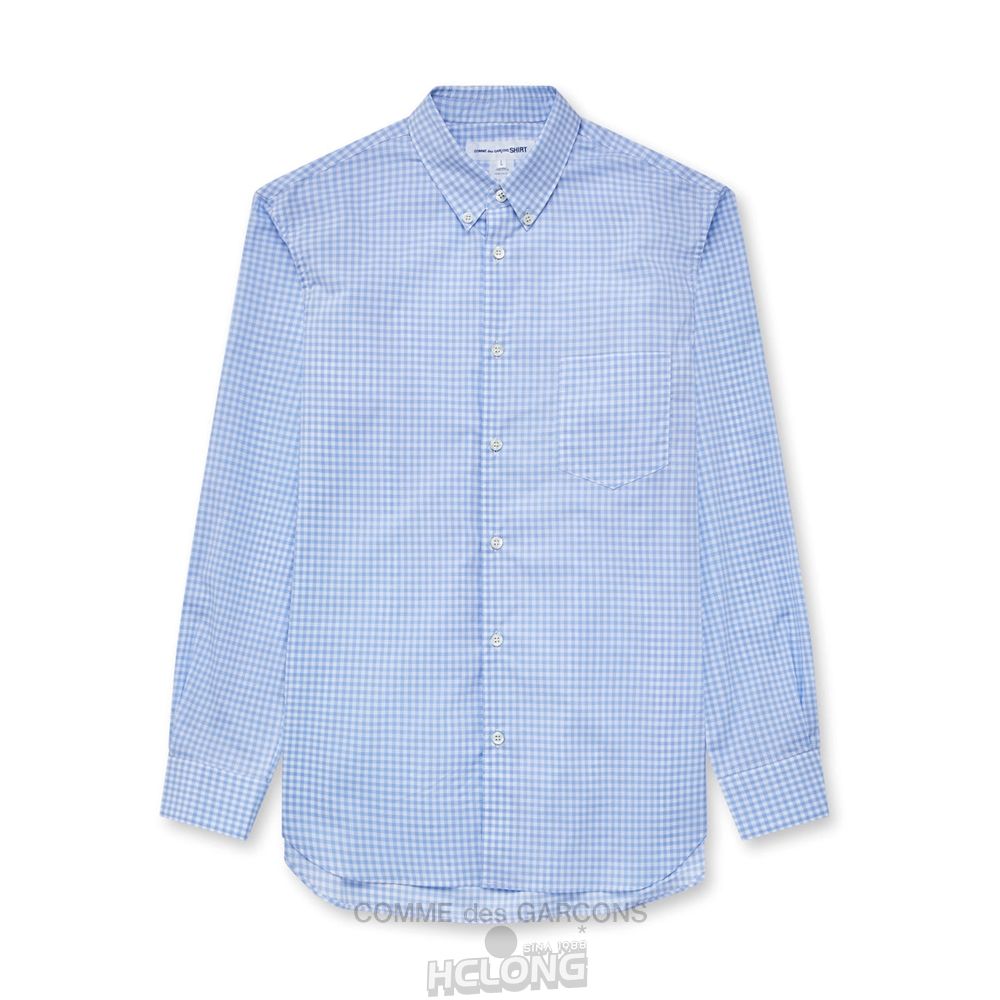 Comme Des Garcons CDG Shirt Forever - Slim Fit Button-Down Checked Shirt Toppe Herre Blå | 49621-TWFP