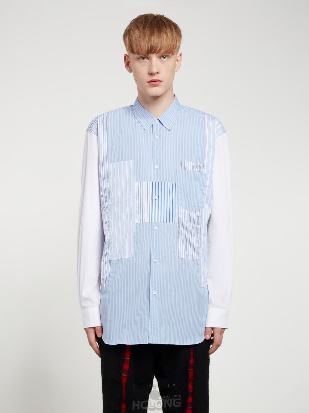 Comme Des Garcons CDG Shirt Forever - Stribet Patchwork Bomulds Shirt Toppe Herre Blue/White | 74258-VQTS