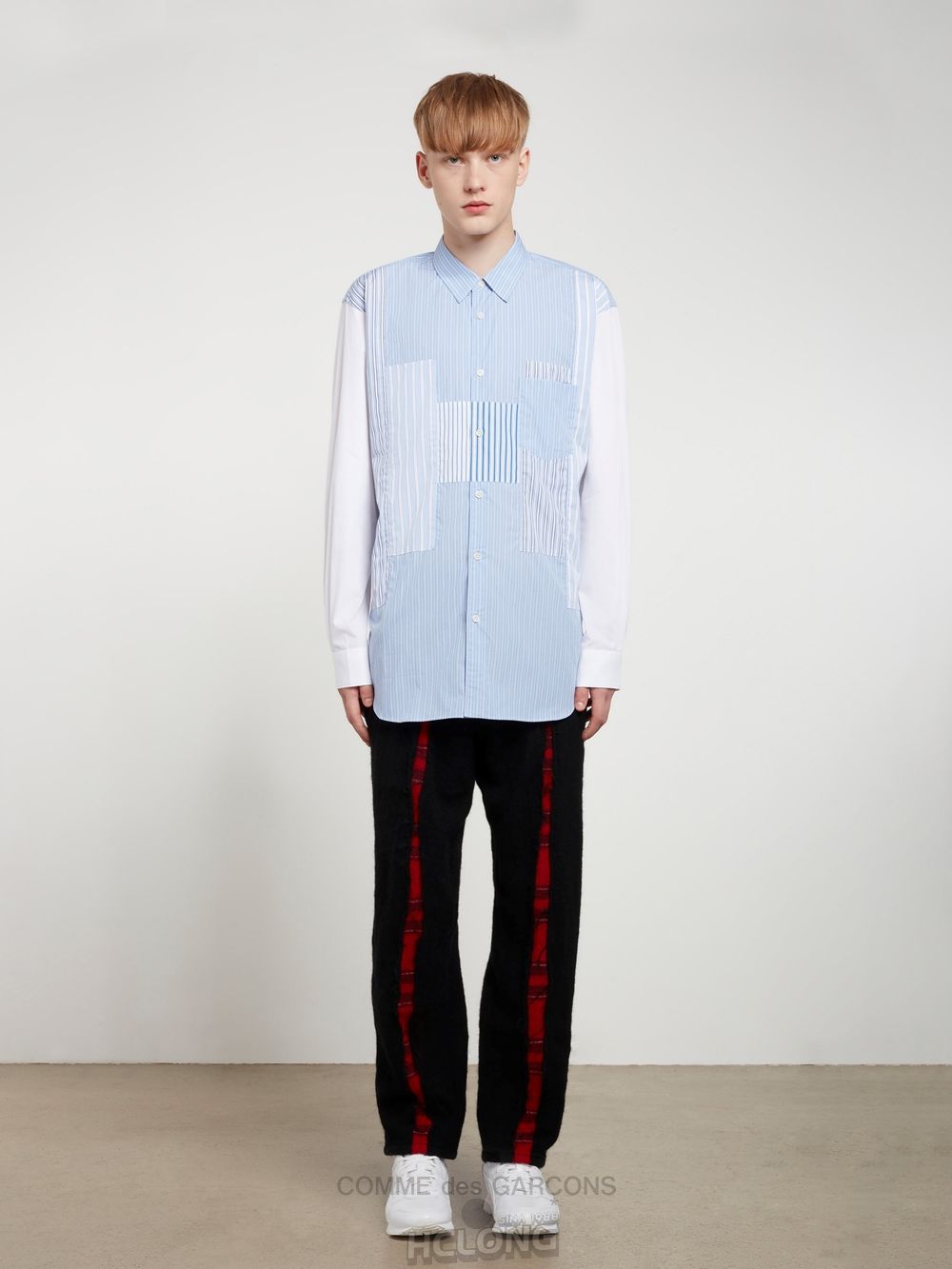 Comme Des Garcons CDG Shirt Forever - Stribet Patchwork Bomulds Shirt Toppe Herre Blue/White | 74258-VQTS